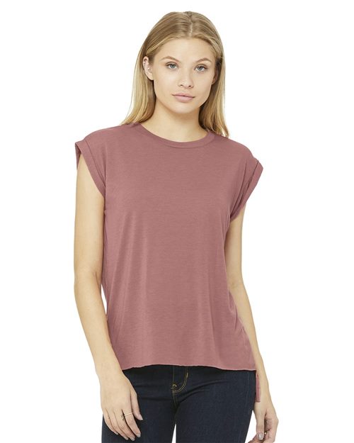 Women’s Flowy Rolled Cuffs Muscle Tee - 8804