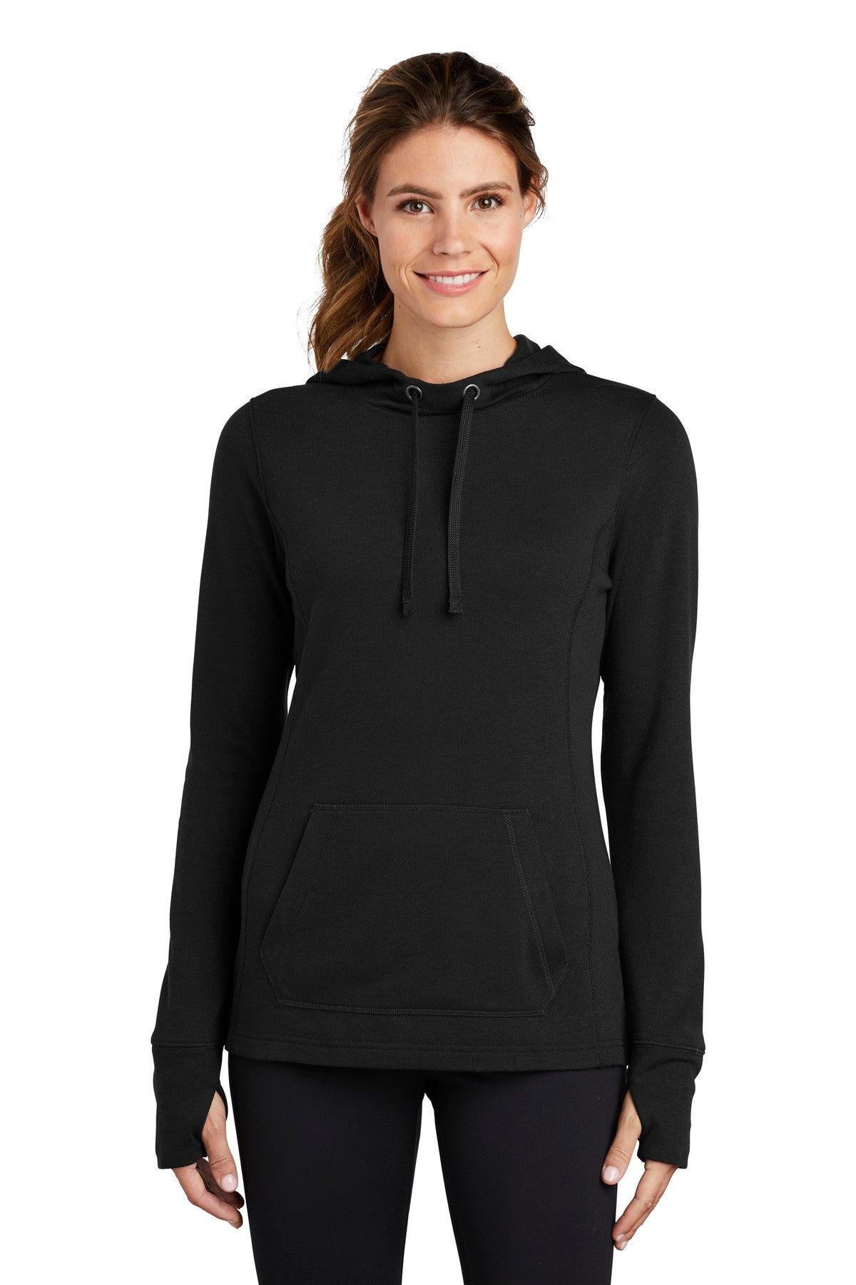 Sport-Tek  ®  Women's PosiCharge  ®  Tri-Blend Wicking Fleece Hooded Pullover. LST296