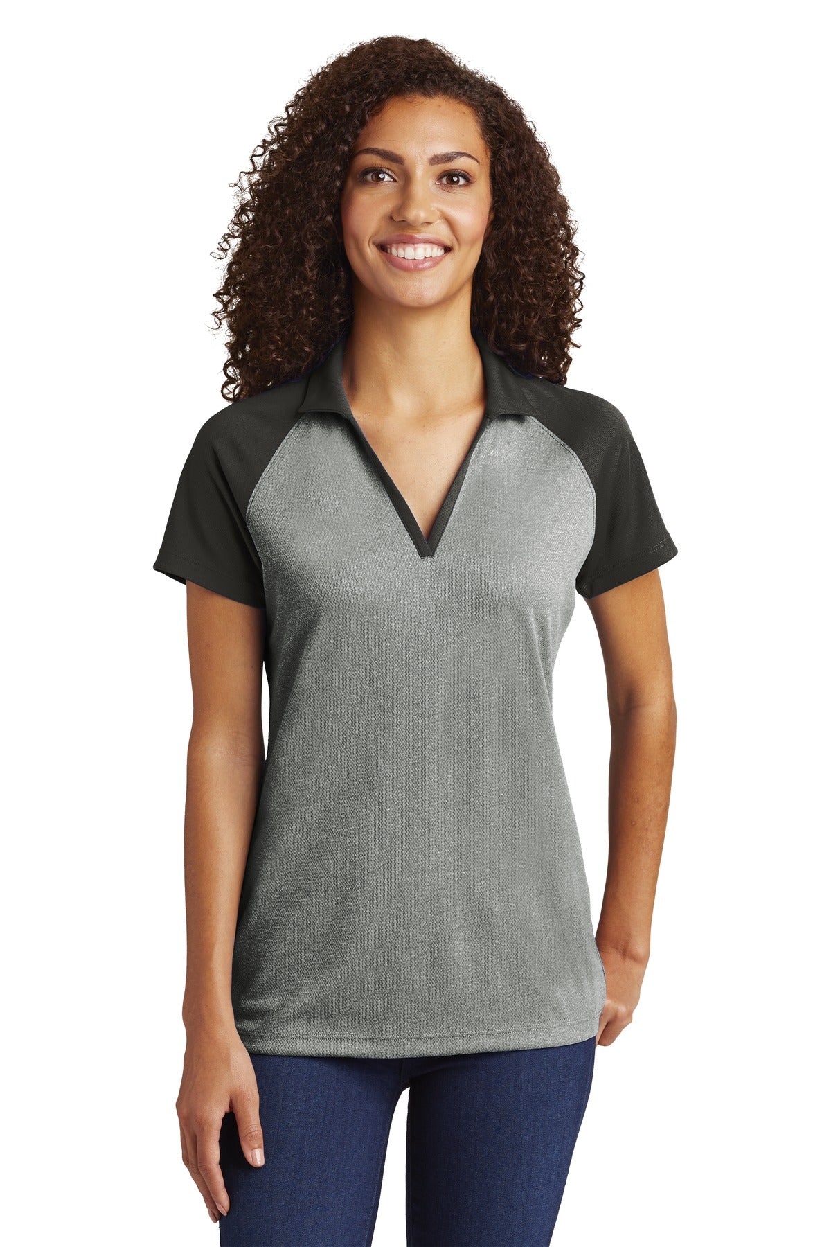 Sport-Tek  ®  Women's PosiCharge  ®  RacerMesh  ®  Raglan Heather Block Polo. LST641