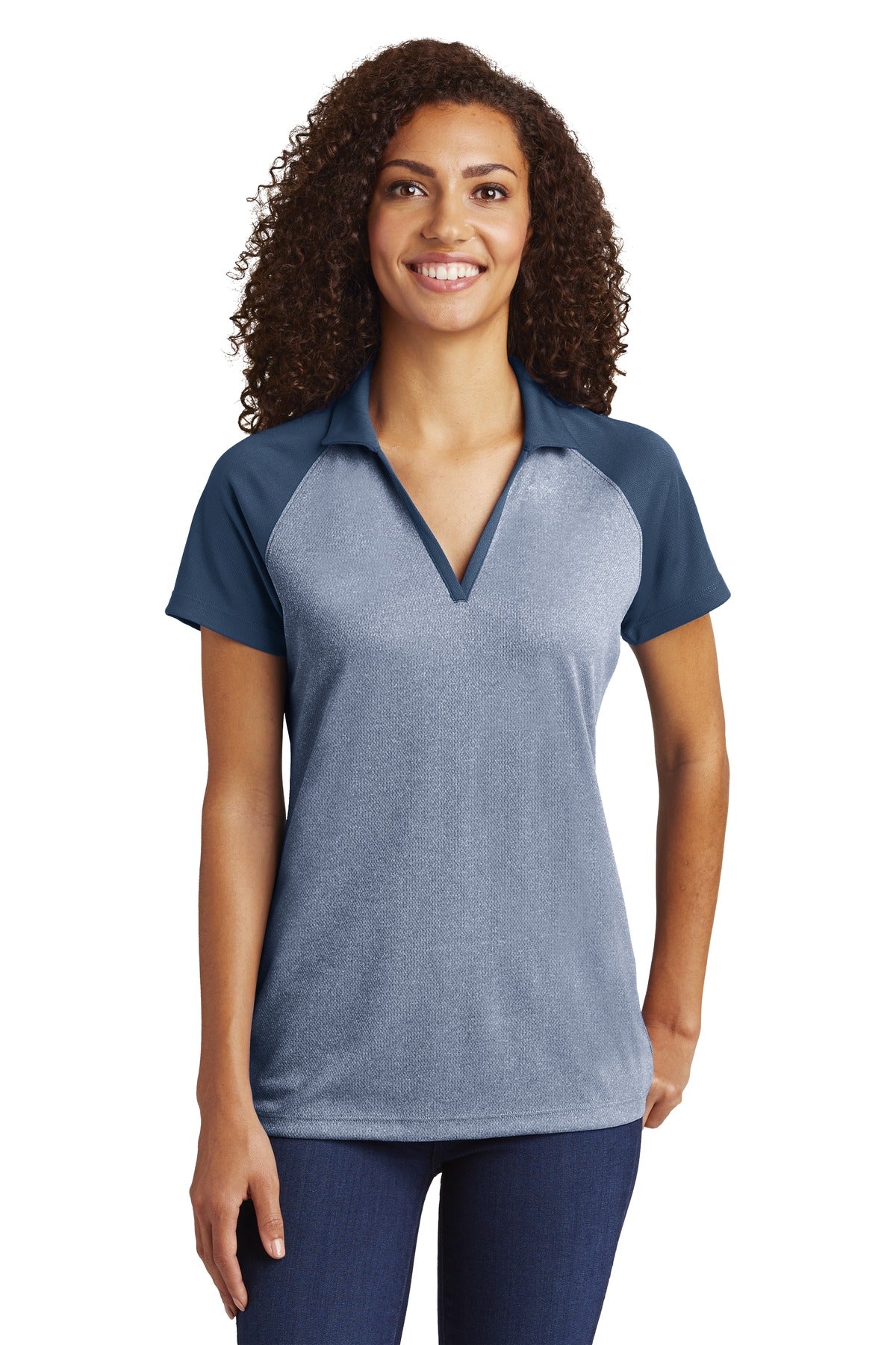 Sport-Tek  ®  Women's PosiCharge  ®  RacerMesh  ®  Raglan Heather Block Polo. LST641