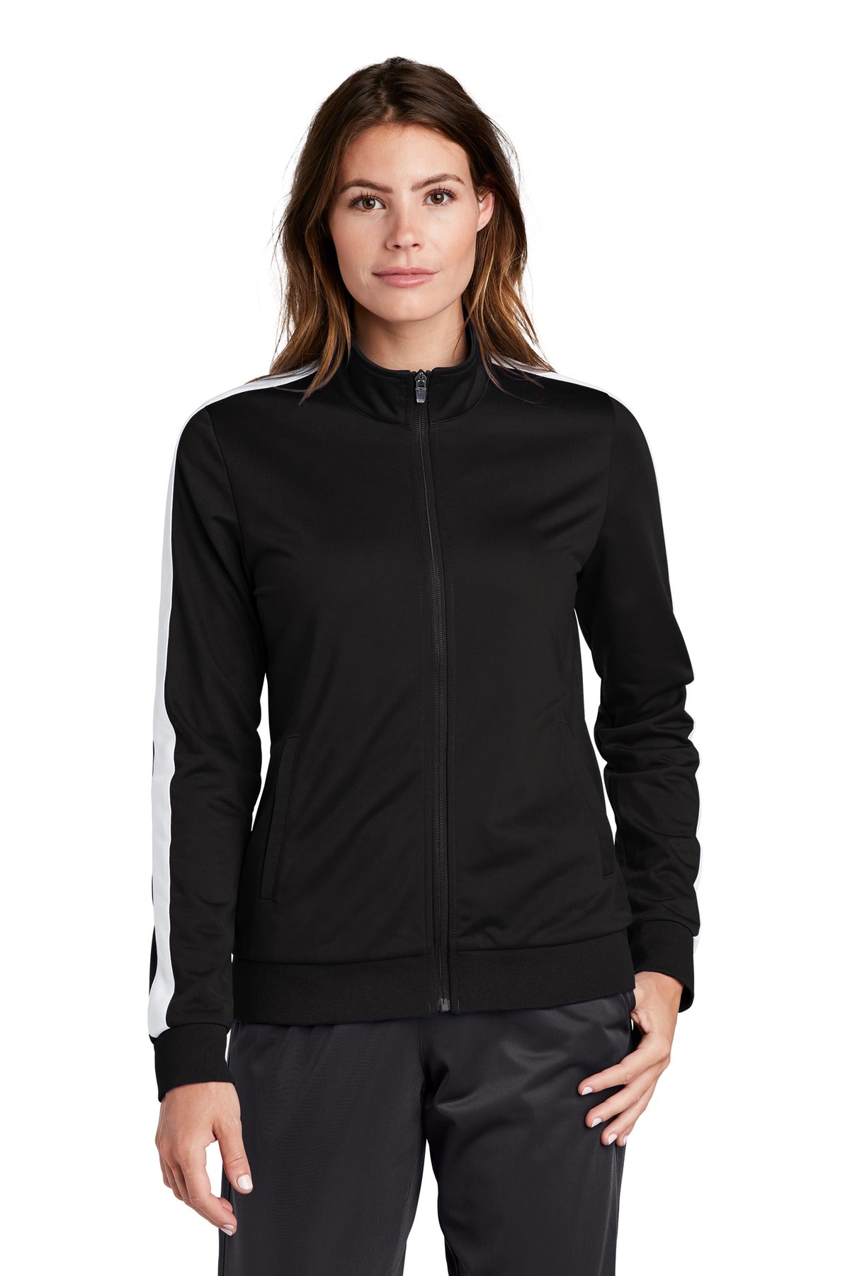 Sport-Tek  ®  Ladies Tricot Sleeve Stripe Track Jacket. LST94