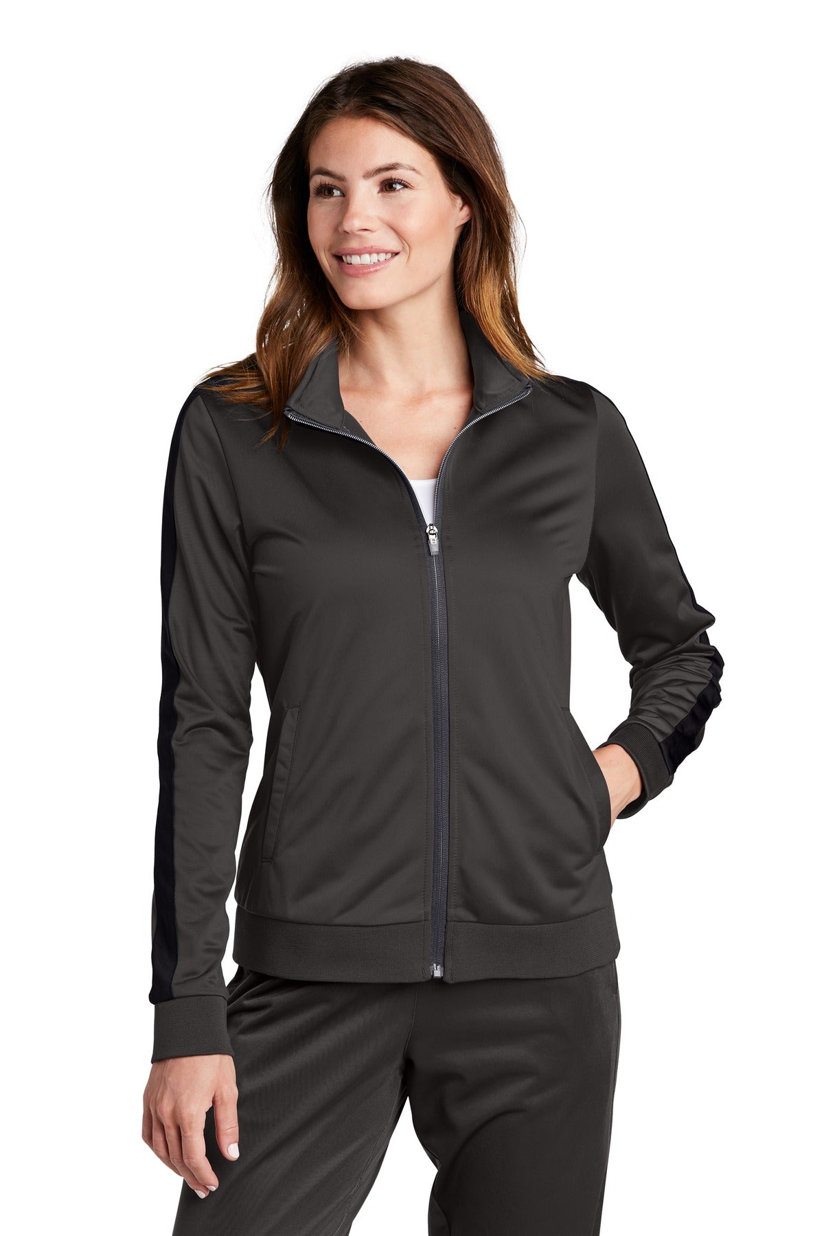 Sport-Tek  ®  Ladies Tricot Sleeve Stripe Track Jacket. LST94