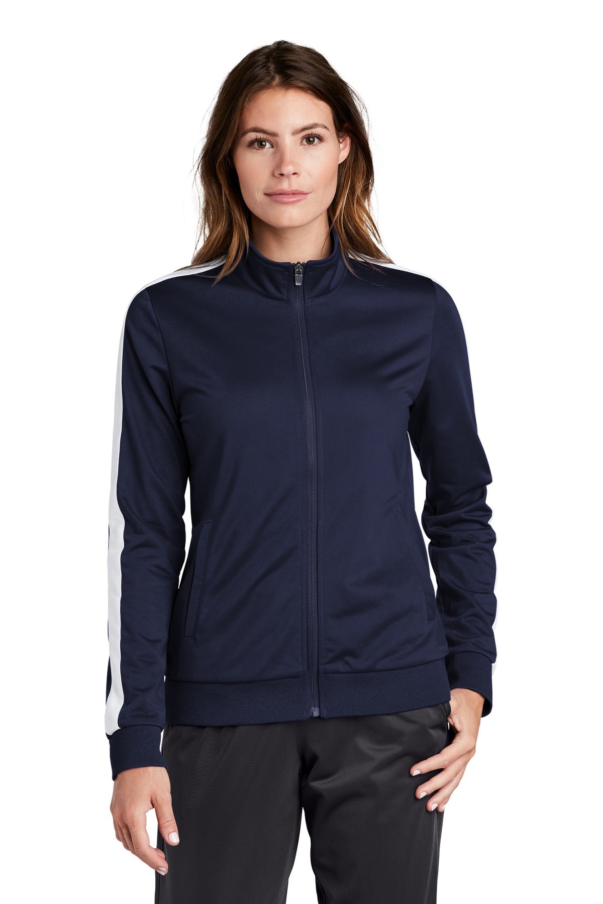 Sport-Tek  ®  Ladies Tricot Sleeve Stripe Track Jacket. LST94