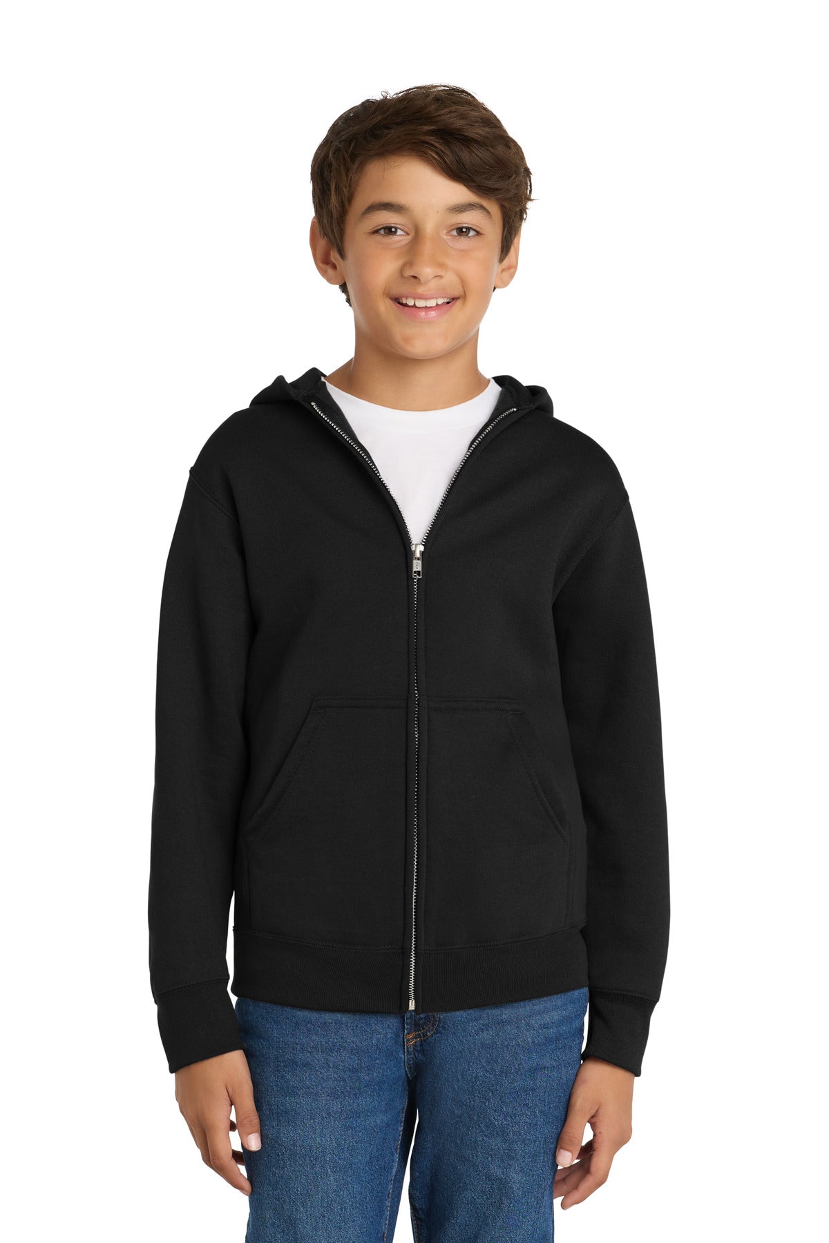 Port & Co Youth Core Fleece Full-Zip Hooded Sweatshirt. PC90YZH