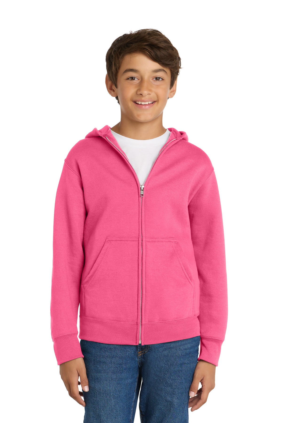 Port & Co Youth Core Fleece Full-Zip Hooded Sweatshirt. PC90YZH